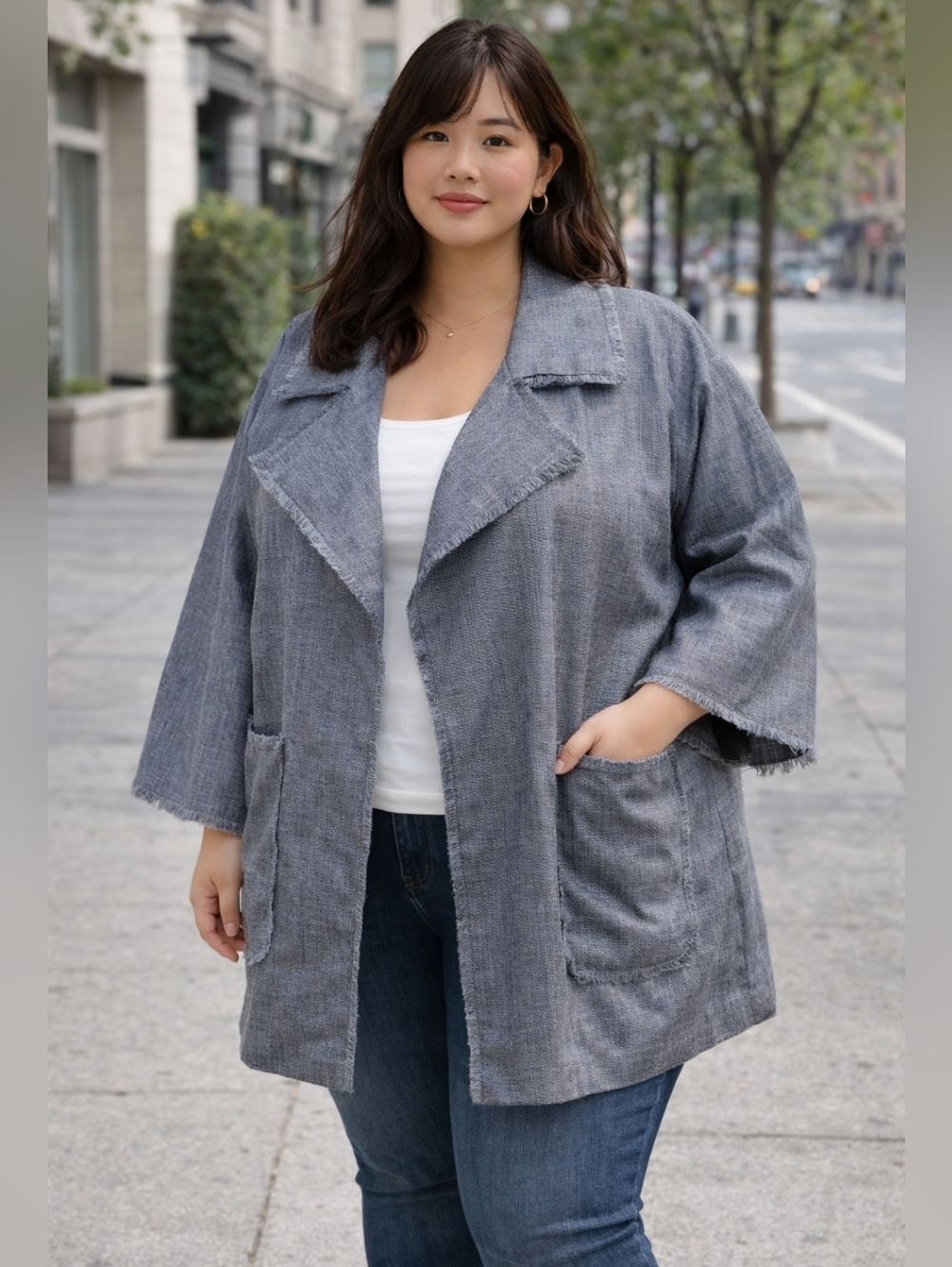 NWT Marina Rinaldi $835 Women’s Lightweight Slate Blue Textured Jacket Sz 20